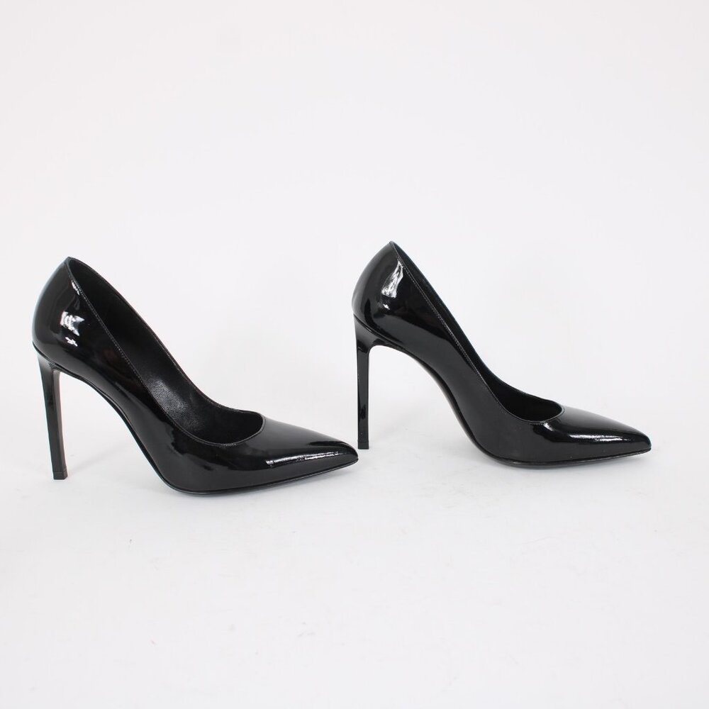 Saint Laurent ZOE Sz 35 Black Patent Leather 315534 4" Slim Square High Heels - Picture 10 of 14